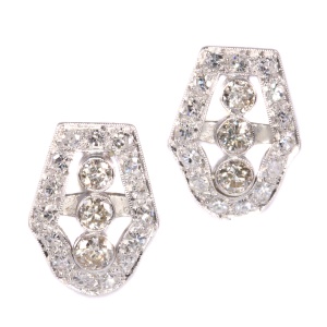 Vintage platinum Art Deco diamond earstuds from the Fifties